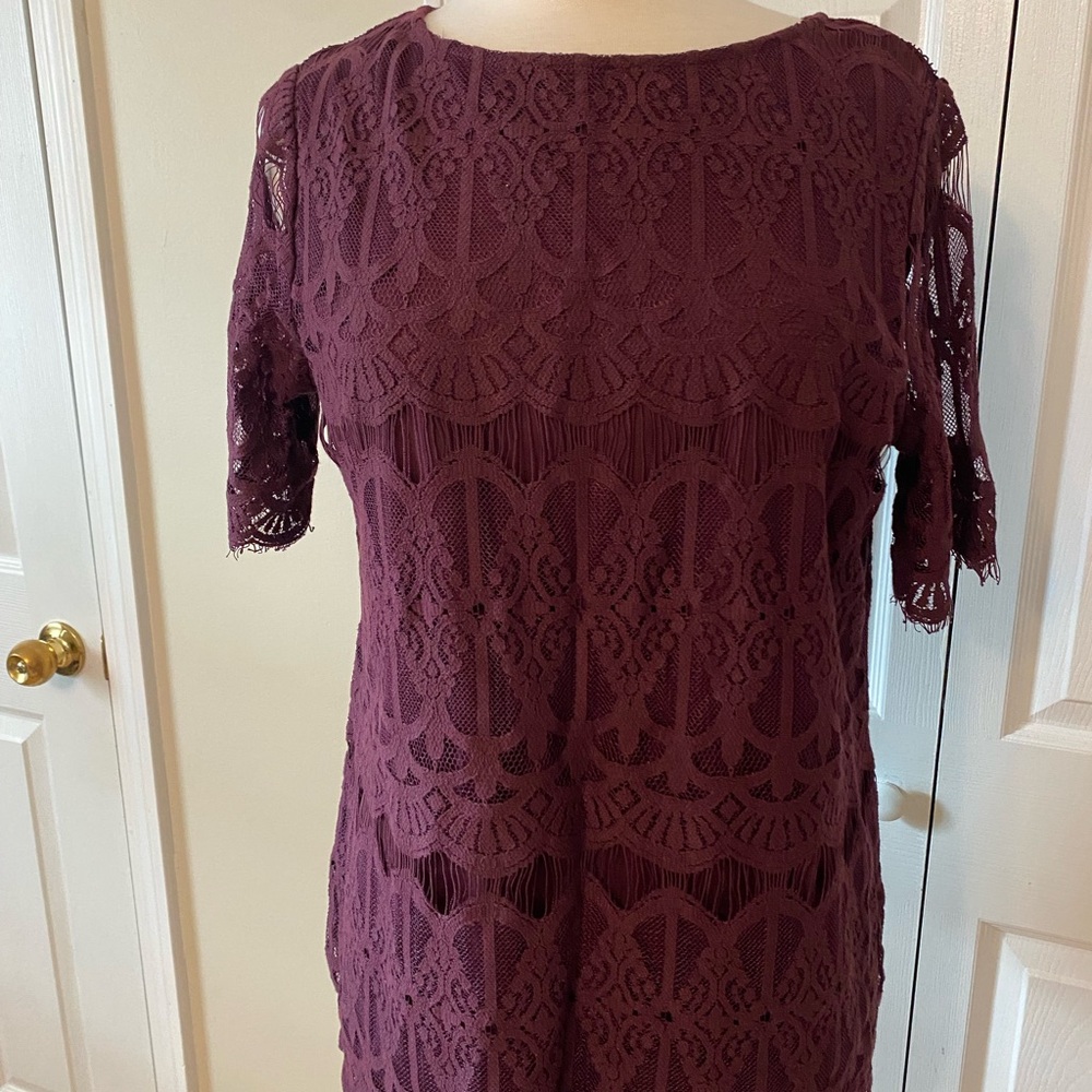 Lace Overlay Dress in Deep Plum